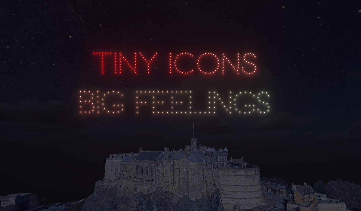 An emoji quote made using 279 drones